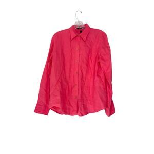Ralph Lauren Button Up Blouse Pink Long‎ Sleeve Linen Lagenlook Relaxed Small